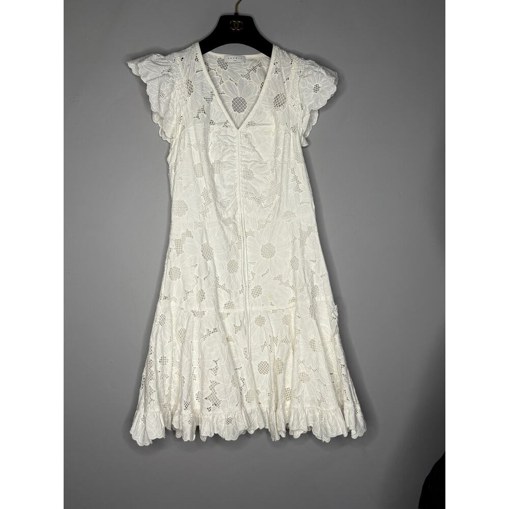 SANDRO Brasilia Lace Mini Dress White Ruffle Flare Women's Size XXS 2XS NEW